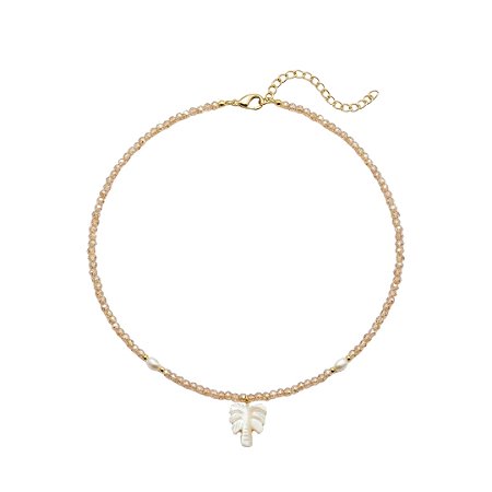 AMEI DE PAIXÃO - Colar Cristal de Perola Cultivada e Pingente de Coqueiro Doce de Leite