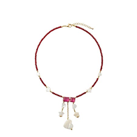 AMEI DE PAIXÃO - Colar de Cristal Madre Perola e Pingente de Zirconia Vermelho