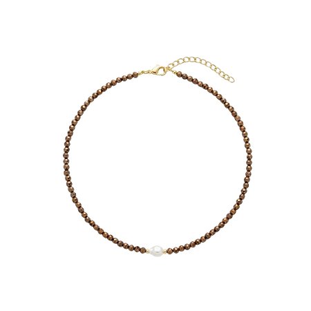 AMEI DE PAIXÃO - Colar Choker Cristal e Perola Cultivada Capuccino