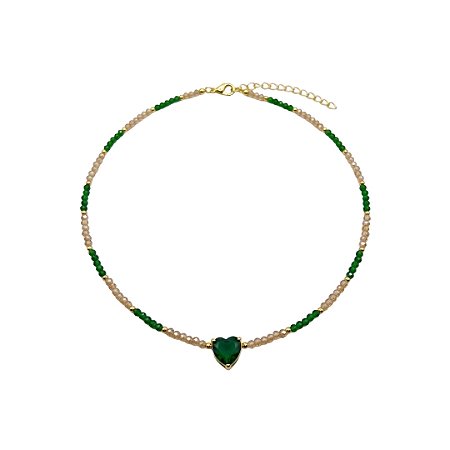 AMEI DE PAIXÃO - Colar Choker Cristal Com Esmeralda Translucida Verde