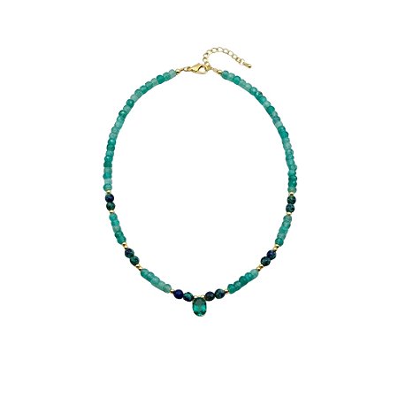 AMEI DE PAIXÃO - Colar Choker Com Pedra Natural Jade Amazônica e Crisocola Verde