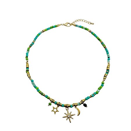 AMEI DE PAIXÃO - Colar Choker Pedra Natural Estrela Verde