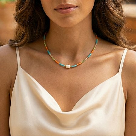 AMEI DE PAIXÃO - Colar Cristal Perola Cultivada Colorida