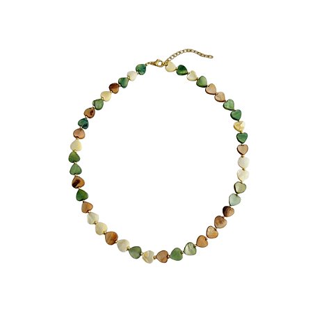 AMEI DE PAIXÃO - Colar Madre Perola Coração Verde e Marrom