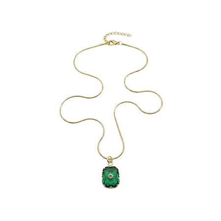 AMEI DE PAIXÃO - Corrente Folheada a Ouro 18k com Pingente de Pedra Natural Verde