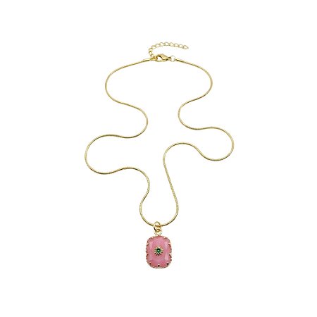 AMEI DE PAIXÃO - Corrente Folheada a Ouro 18k com Pingente de Pedra Natural Rosa
