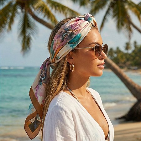 AMEI DE PAIXÃO - Lenço Florido Rosa e Azul