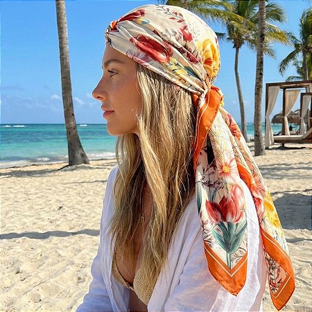 AMEI DE PAIXÃO - Lenço Tulipas Laranja