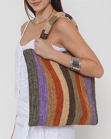 AMEI DE PAIXÃO - Bolsa de Ráfia Lilás e Verde