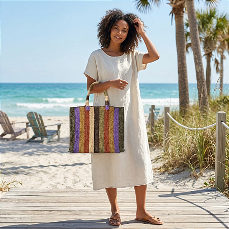 AMEI DE PAIXÃO - Bolsa de Ráfia Lilás e Verde