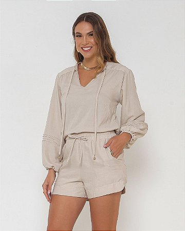AMEI DE PAIXÃO - Short Bege Tecido Suave