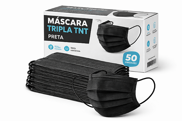 Máscara Tripla TNT Preta C/50 Unidades