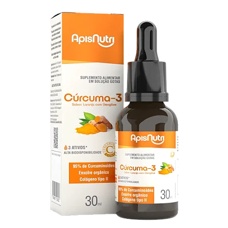 CURCUMA-3 GOTAS 30ML SABOR LARANJA E GENGIBRE APISNUTRI