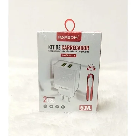 Carregador Turbo Lightning Branco com Cabo 2 em 1