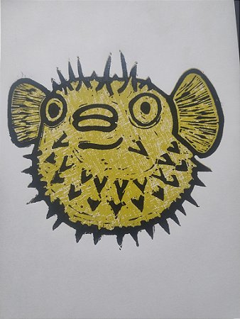 Gravura Colorida Peixe Baiacu A4