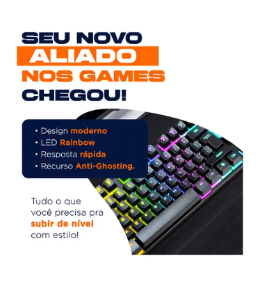 Teclado Gamer Semi Mecânico Iluminado Com Luz De Led Rgb Para Pc Ps4 Xbox Console Conexão Usb Para Escritório Home Office Português Brasil Abnt2 Altuspro