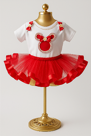 Body Ratinha Minnie Vermelho/Rosa - Personalizado (P ao GG)