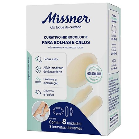 CURATIVO HIDROCOLOIDE PARA BOLHAS E CALOS 3 FORMATOS C/ 8UND - MISSNER