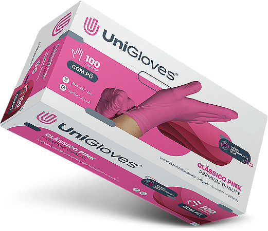 LUVA DE PROCEDIMENTO PINK CLÁSSICA COM POUCO PÓ CAIXA 100 UNIDADES - UNIGLOVES
