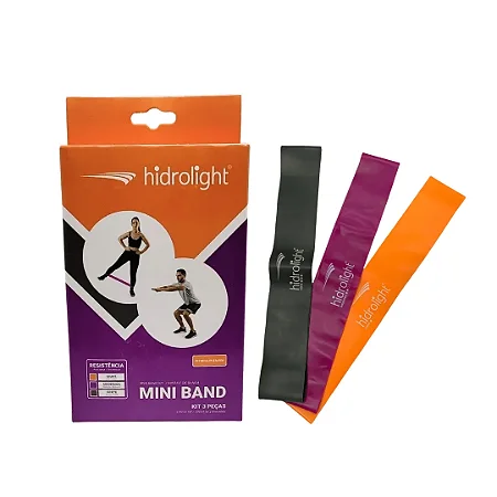 MINI BAND FAIXA ELÁSTICA PARA EXERCÍCIOS KIT 3 PEÇAS - HIDROLIGHT