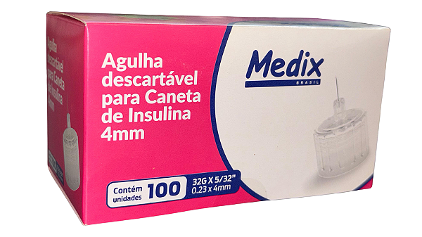 AGULHA PARA CANETA DE INSULINA 0,23 X 4MM (32G X 5/32") - CAIXA COM 100 UNIDADES - MEDIX