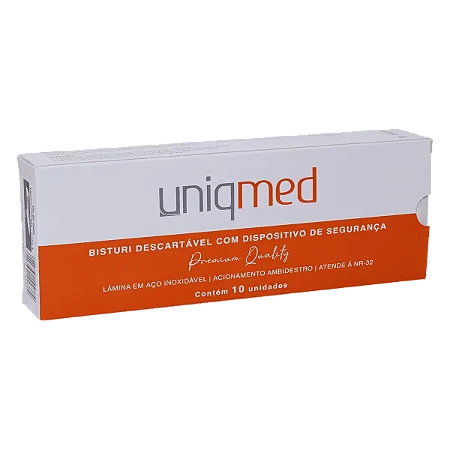BISTURI DESCARTÁVEL COM DISPOSITIVO DE SEGURANÇA LÂMINA TAM. 22 CABO N° 4 - UNIQMED