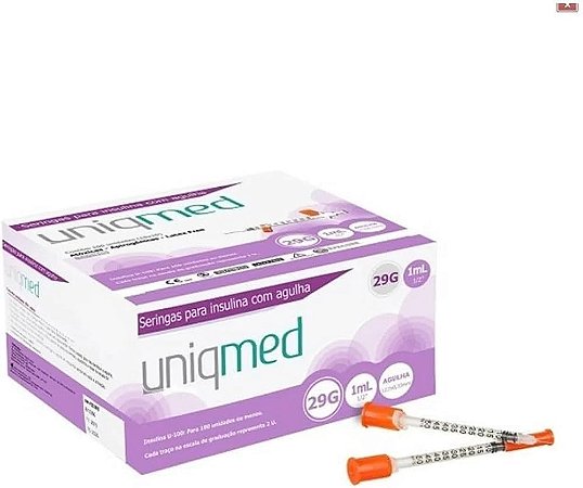 SERINGA PARA INSULINA COM AGULHA 1ML 12,7MM X 0,33MM (1/2" X 29G) - POLYBAG(PACOTE COM 10) - UNIQMED