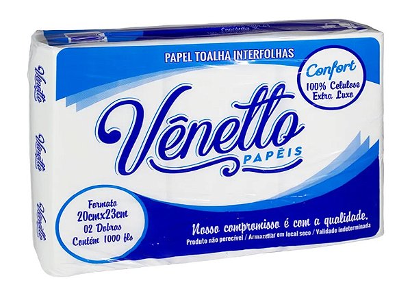 PAPEL TOALHA INTERFOLHAS CONFORT 100% CELULOSE 23X20CM C/1000UN - VÊNETTO