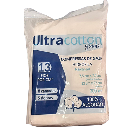 COMPRESSA DE GAZE 13 FIOS 300 UND - ULTRACOTTON