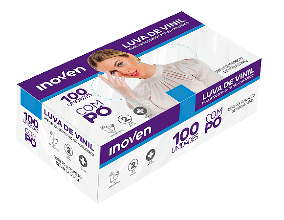 LUVA VINIL COM PÓ - CAIXA COM 100 UNIDADES - INOVEN
