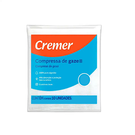 COMPRESSA DE GAZE ESTÉRIL MÁXIMA ABSORÇÃO 13 FIOS - PACOTE COM 10 UNIDADES - CREMER