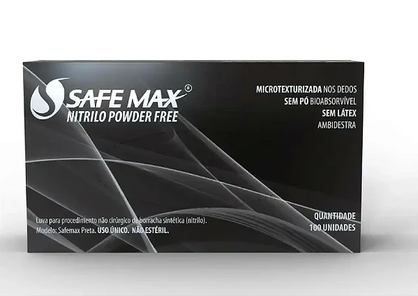 LUVA DE PROCEDIMENTO NITRILICA SEM PÓ PRETA - CAIXA COM 100 UNIDADES - SAFEMAX