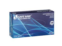 LUVA DE PROCEDIMENTO NITRILICA SEM PÓ AZUL - CAIXA COM 100 UNIDADES - SAFEMAX