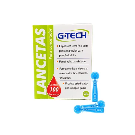 LANCETA PARA LANCETADOR 28G 100 UNIDADES - G-TECH