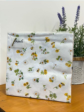 Kit 20 Guardanapos Papel Duplo Estampado Margaridinhas 33cm