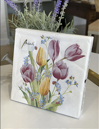 Kit 20 Guardanapos Papel Estampado Tulipas 33cm Folha Dupla