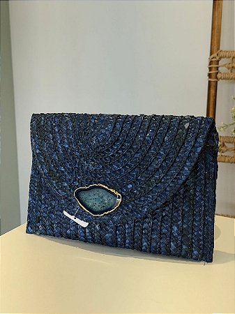 Bolsa Festa Carteira De Mão Clutch Palha Moda Praia Azul
