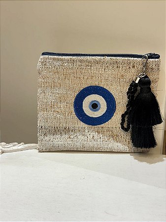 Bolsa Clutch Brodada Bege Olho Grego
