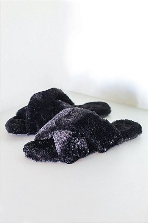 Chinelo Pantufa Feminino Peluciado Preto