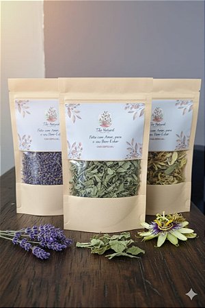 Kit Meus Chás Preferidos - Relaxamento Profundo (Lavanda, Melissa e Maracujá em folhas)