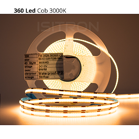 Fita 360 Led Cob Branco Quente 3000k Dupla Face IP20 5 Metros