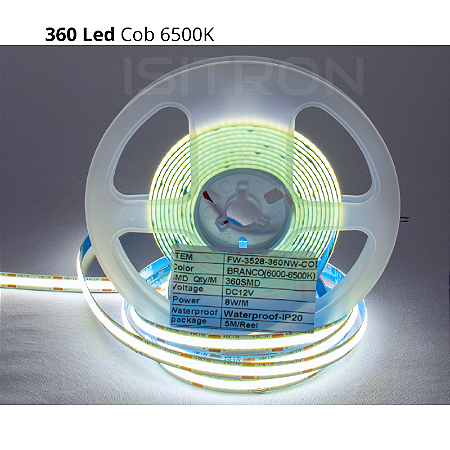 Fita 360 Led Cob Branco Frio 6500k Dupla Face IP20 5 Metros