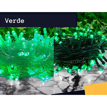 Cordão Fixo 100 Led Verde 10 Metros Aprova D'Agua