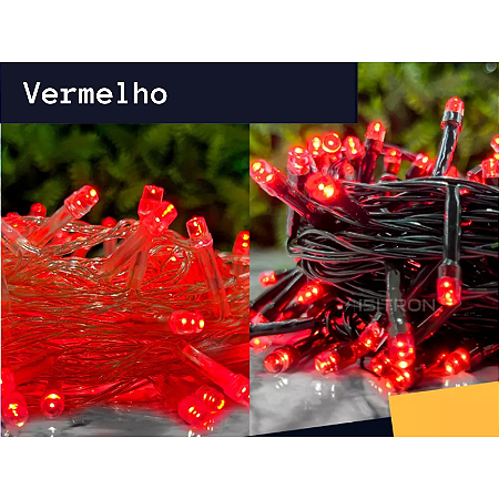 Cordão Fixo 100 Leds Vermelho 10 Metros Aprova D'Agua