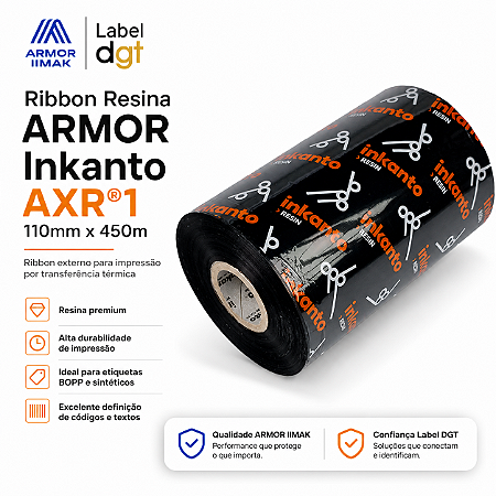 Ribbon 110x450 Resina Armor Inkanto AXR1 Externo Para Etiqueta BOPP 1 Pol Para Impressora Térmica