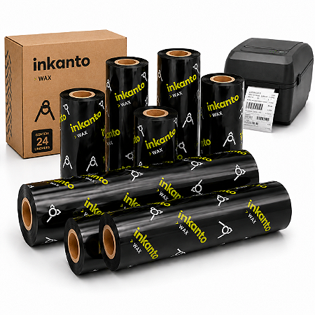 Ribbon cera Armor Inkanto AWR1 110mmx74m em Kits Externo para etiqueta Couche impressora térmica