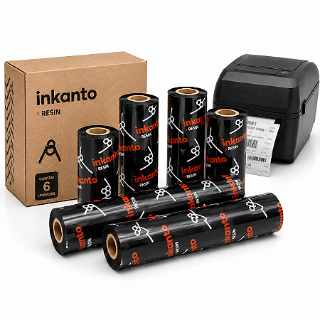 Ribbon Resina Armor Inkanto AXR-1 110mmx74m em Kits externo para etiqueta BOPP 1/2 Pol Para Impressora Térmica Zebra Argox Elgin