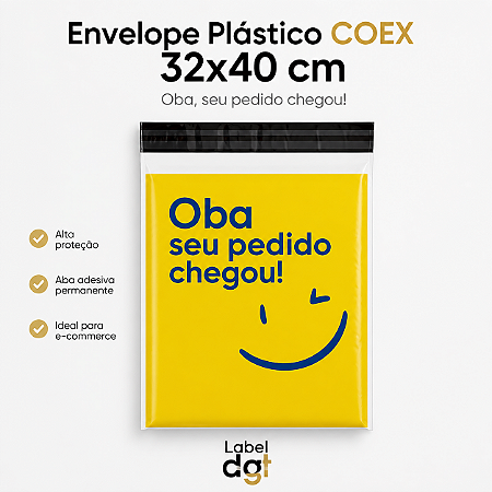 Envelope Plástico 32x40cm COEX Oba, seu pedido chegou! AMARELO