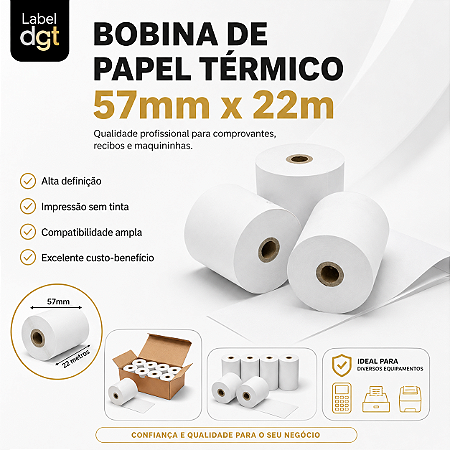 Bobina Térmica 57mmx22m para maquina de cartao