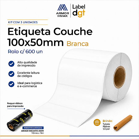 3 ROLOS DE ETIQUETA COUCHE 100mm X 50mm PROMOÇÃO